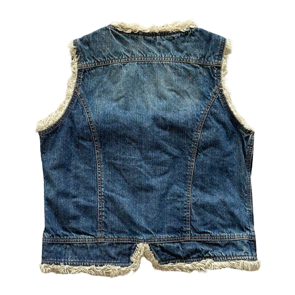 Faux Fur Lined Large Denim Vest