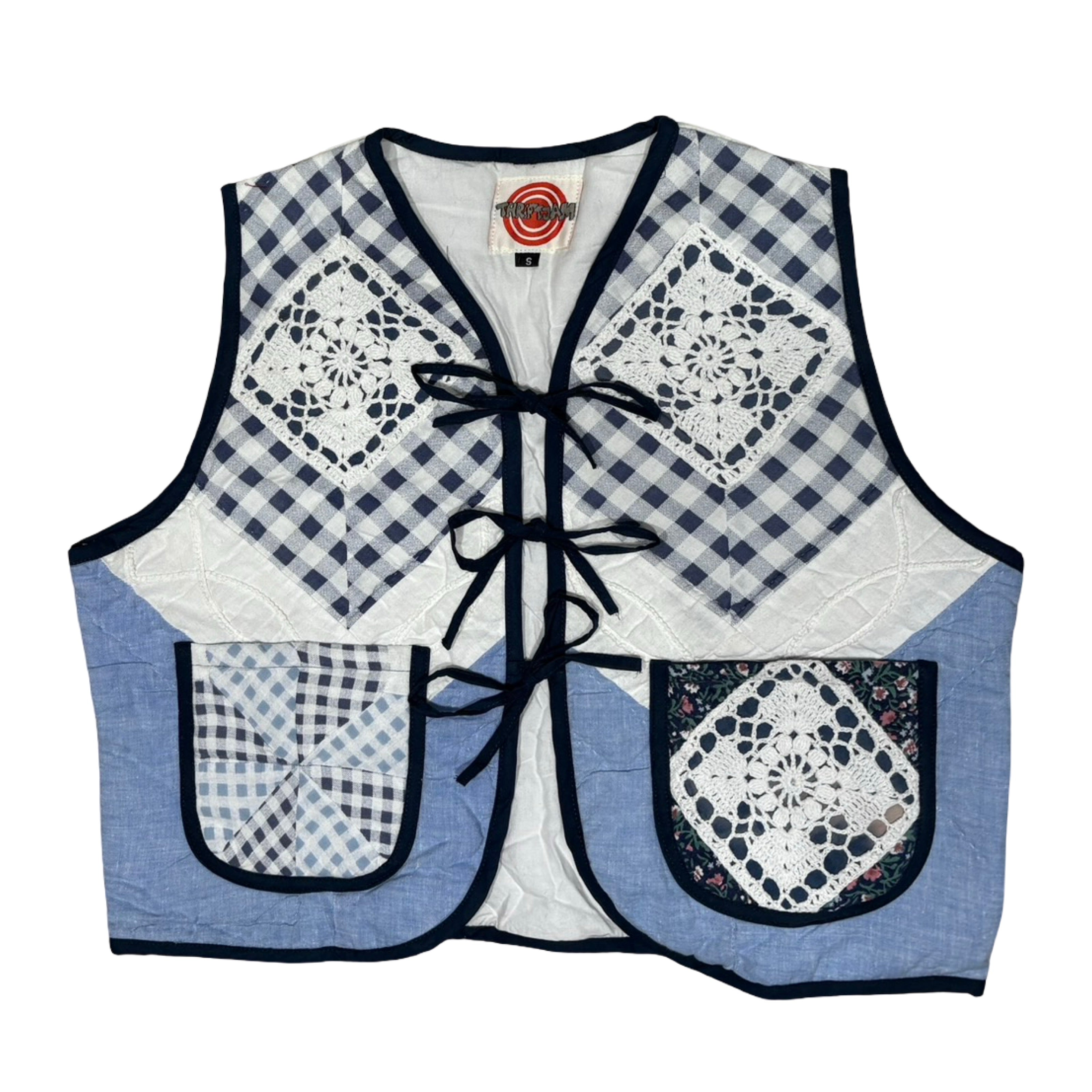 Blue & White Mosaic Quilted Vest Reworks