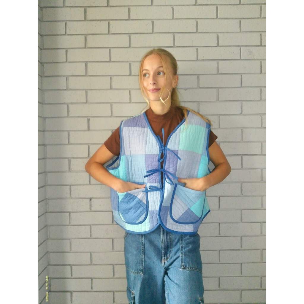 Soft Blues Quilted Vest Reworks