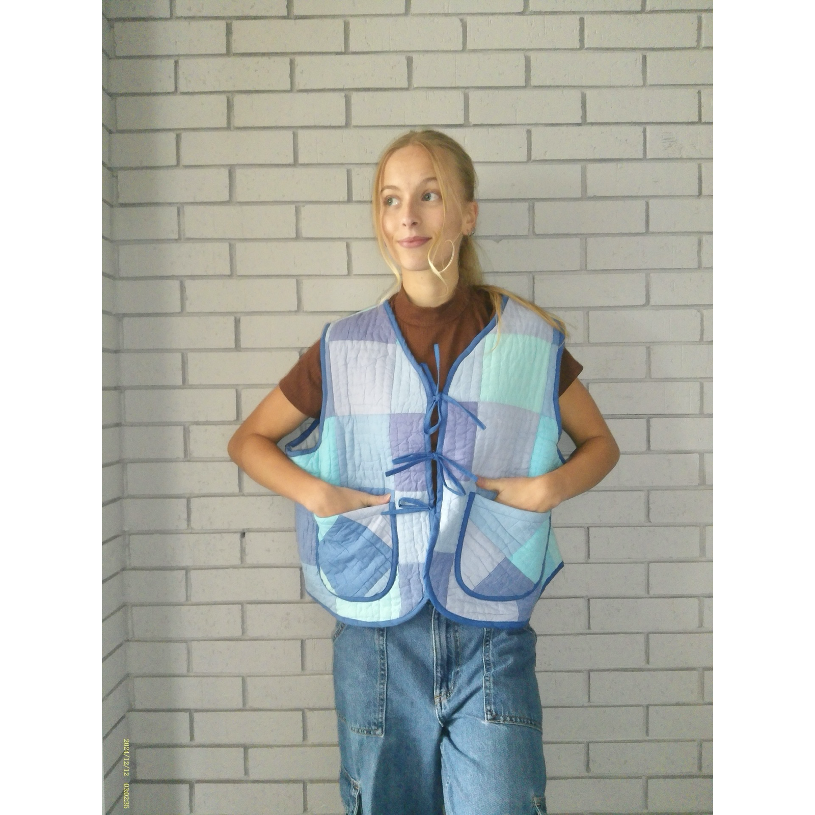 Soft Blues Quilted Vest Reworks
