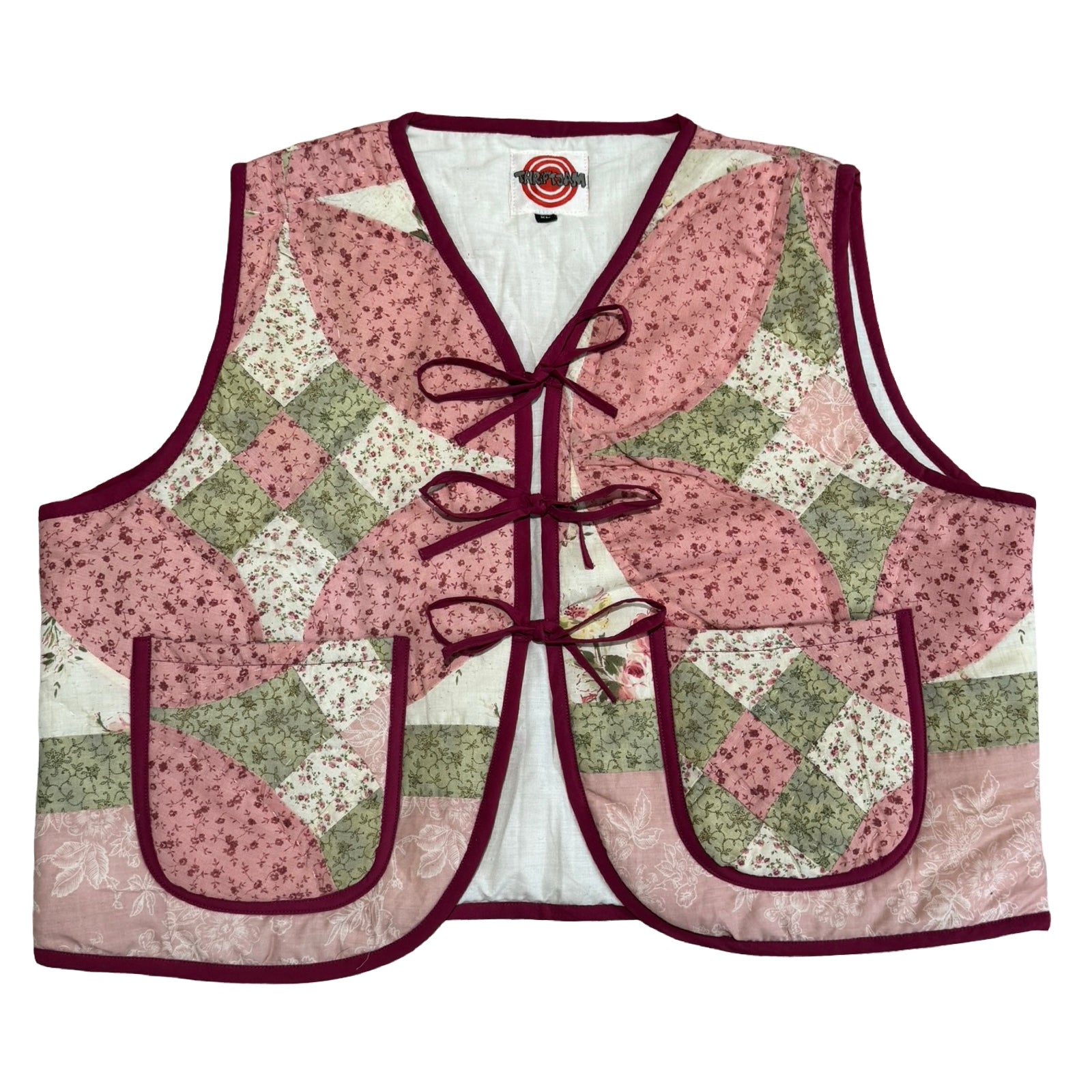 Pink & Green XL Quilted Vest Rework
