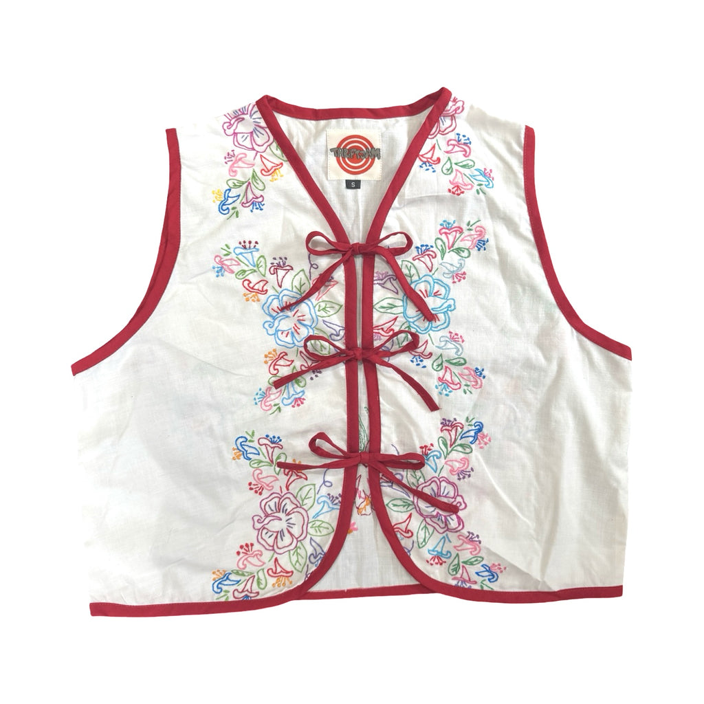 Colorful Florals Small Linen Tie Top Rework