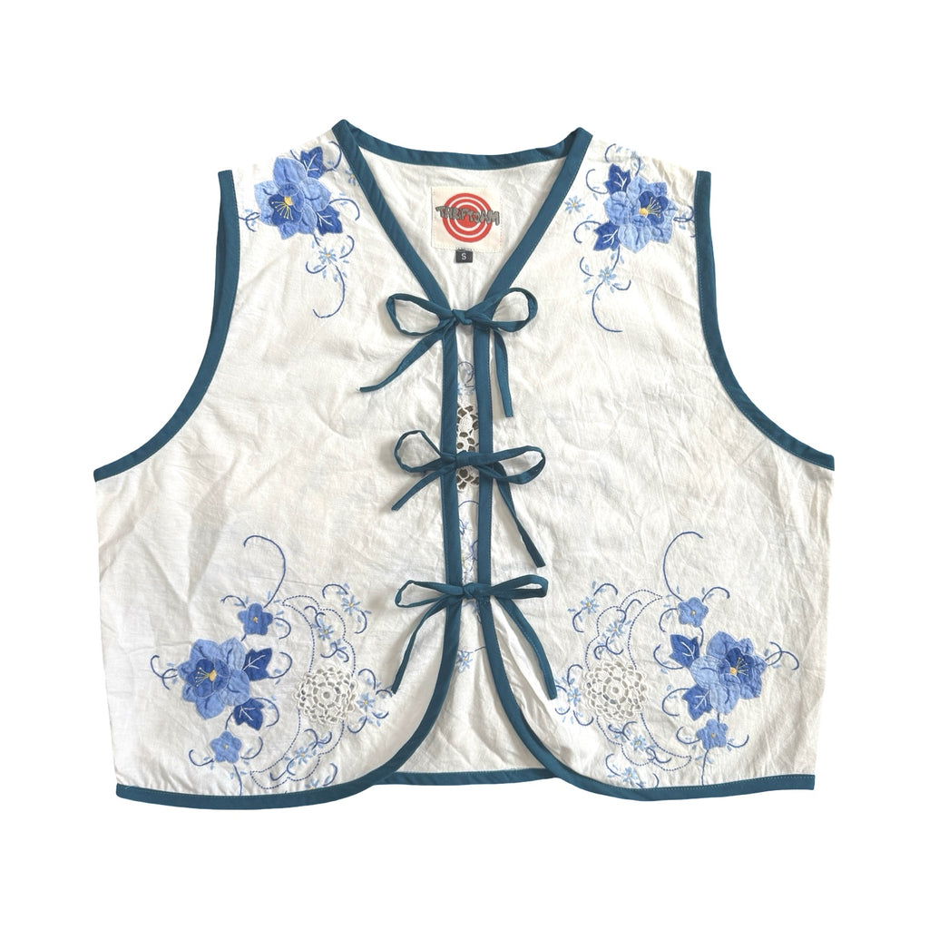 Baby Blues Small Linen Tie Top Rework
