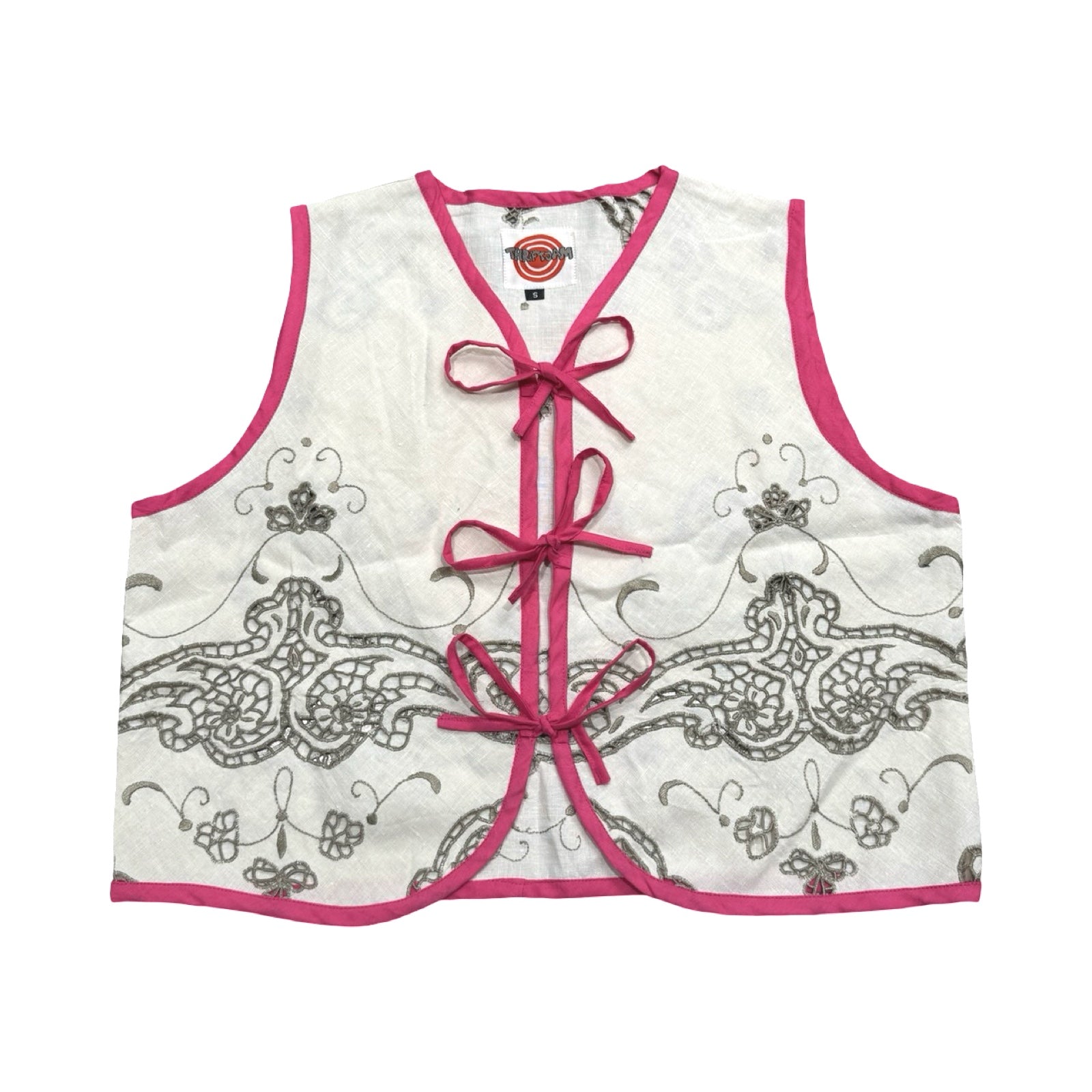 Fuchsia & Florals Small Linen Tie Top Rework