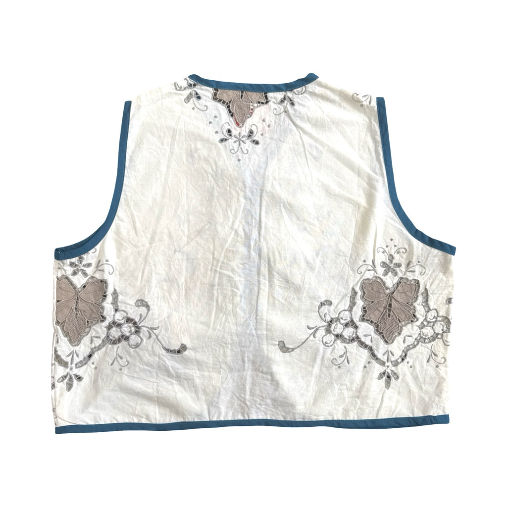 Blue Lace Medium Linen Tie Top Rework