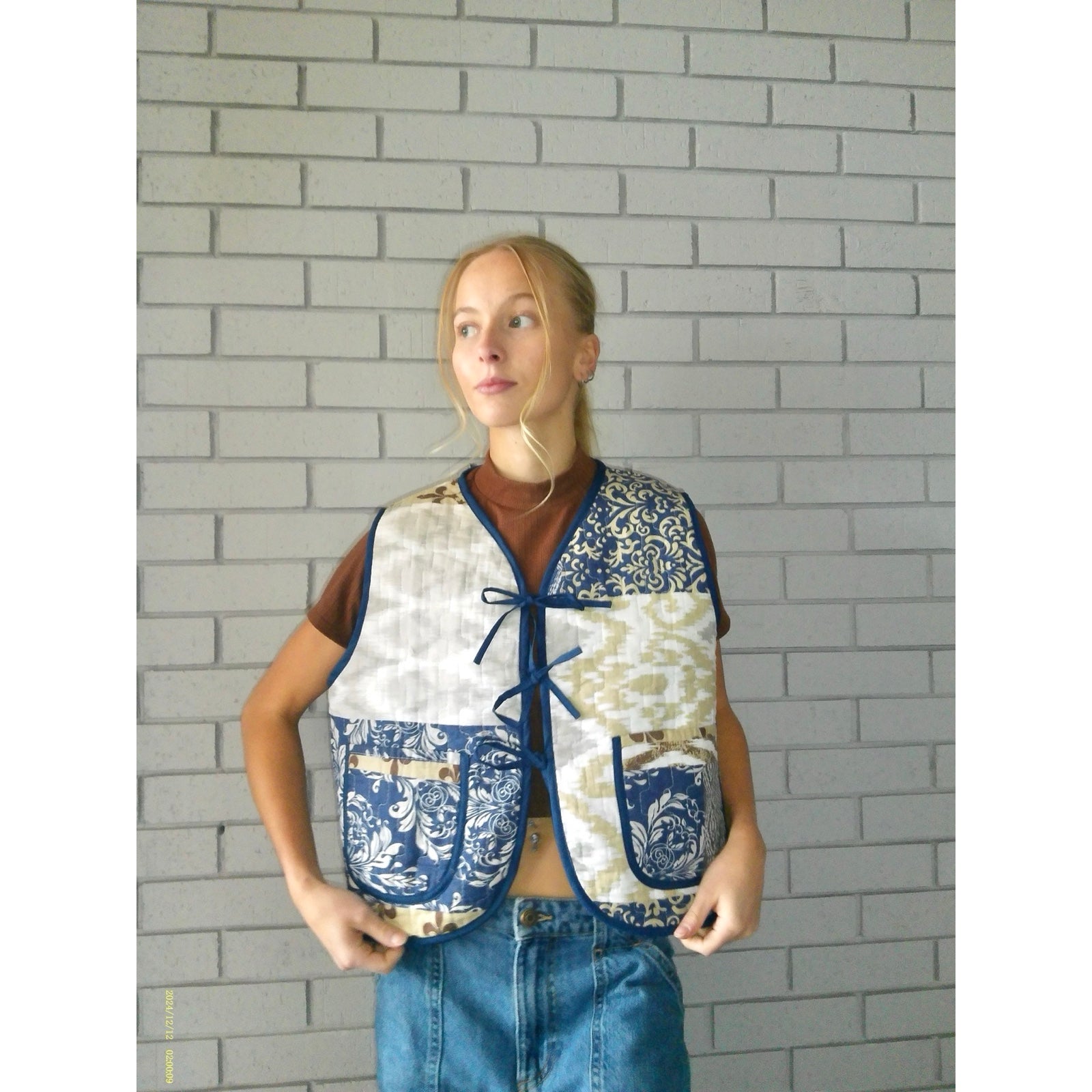 Blue & Brown Medallion Quilted Vest Reworks
