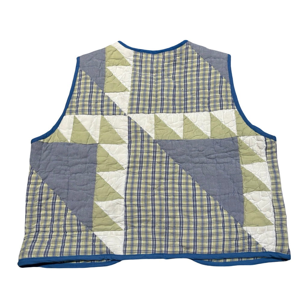 Gingham Greens & Blues Quilted Vest Rework