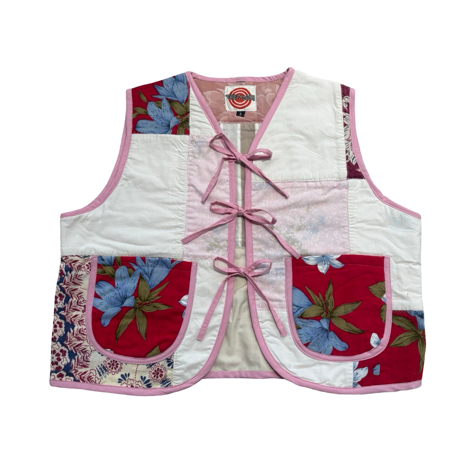 Pink & Red Florals Small Quilted Vest Rework
