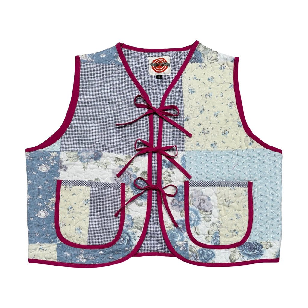 Blue Gingham & Florals Quilted Vest Rework
