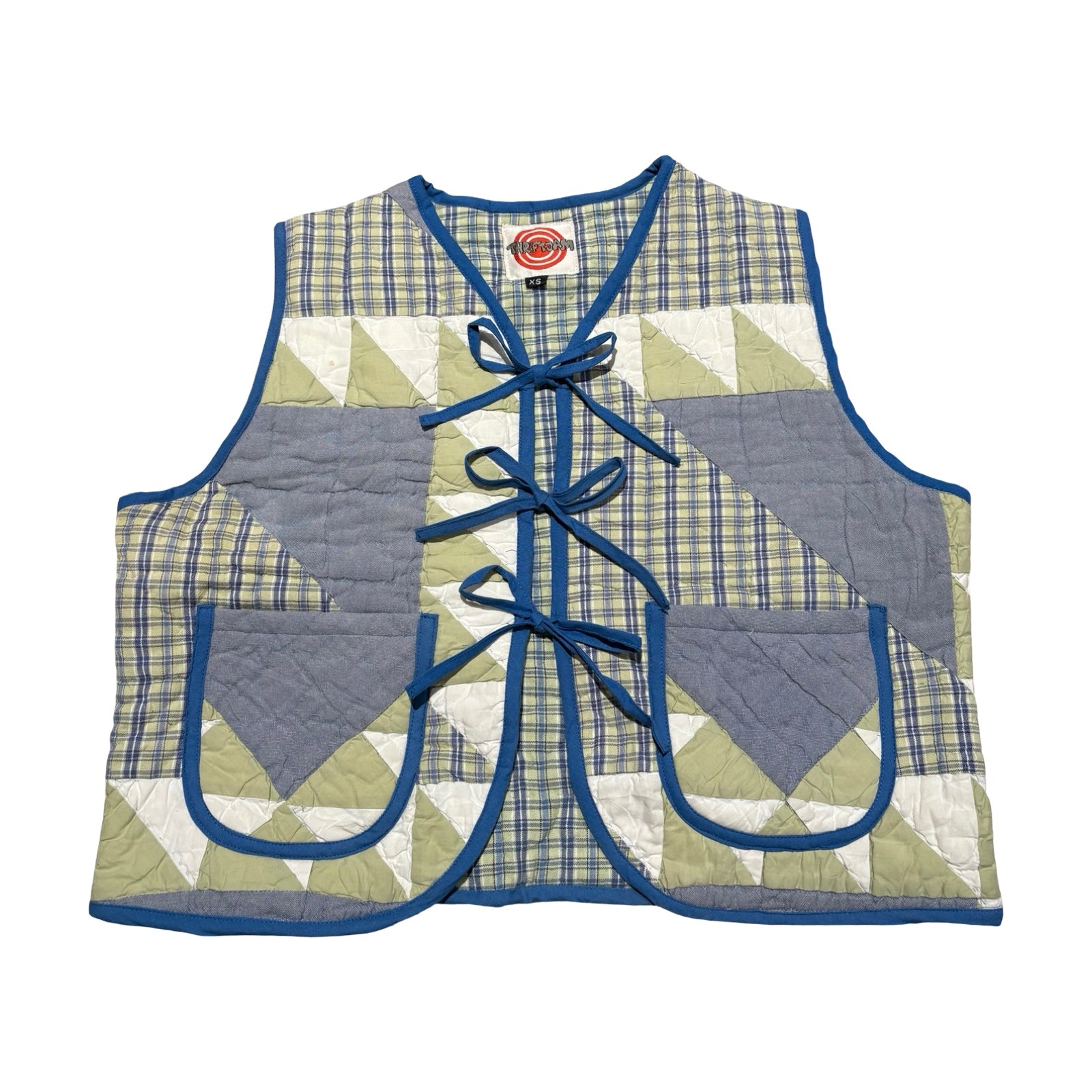 Gingham Greens & Blues Quilted Vest Rework