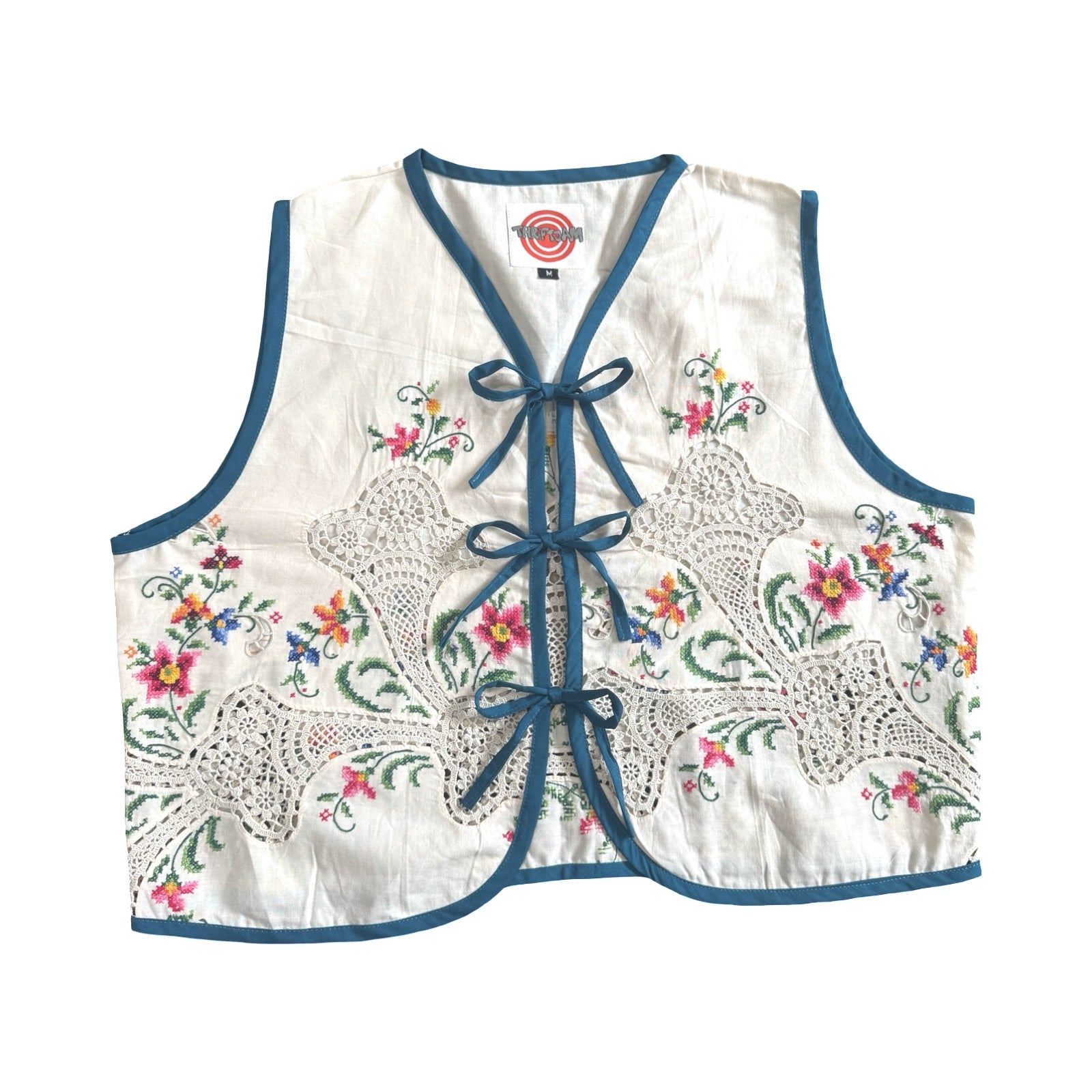Laced in Florals Medium Linen Tie Top Rework