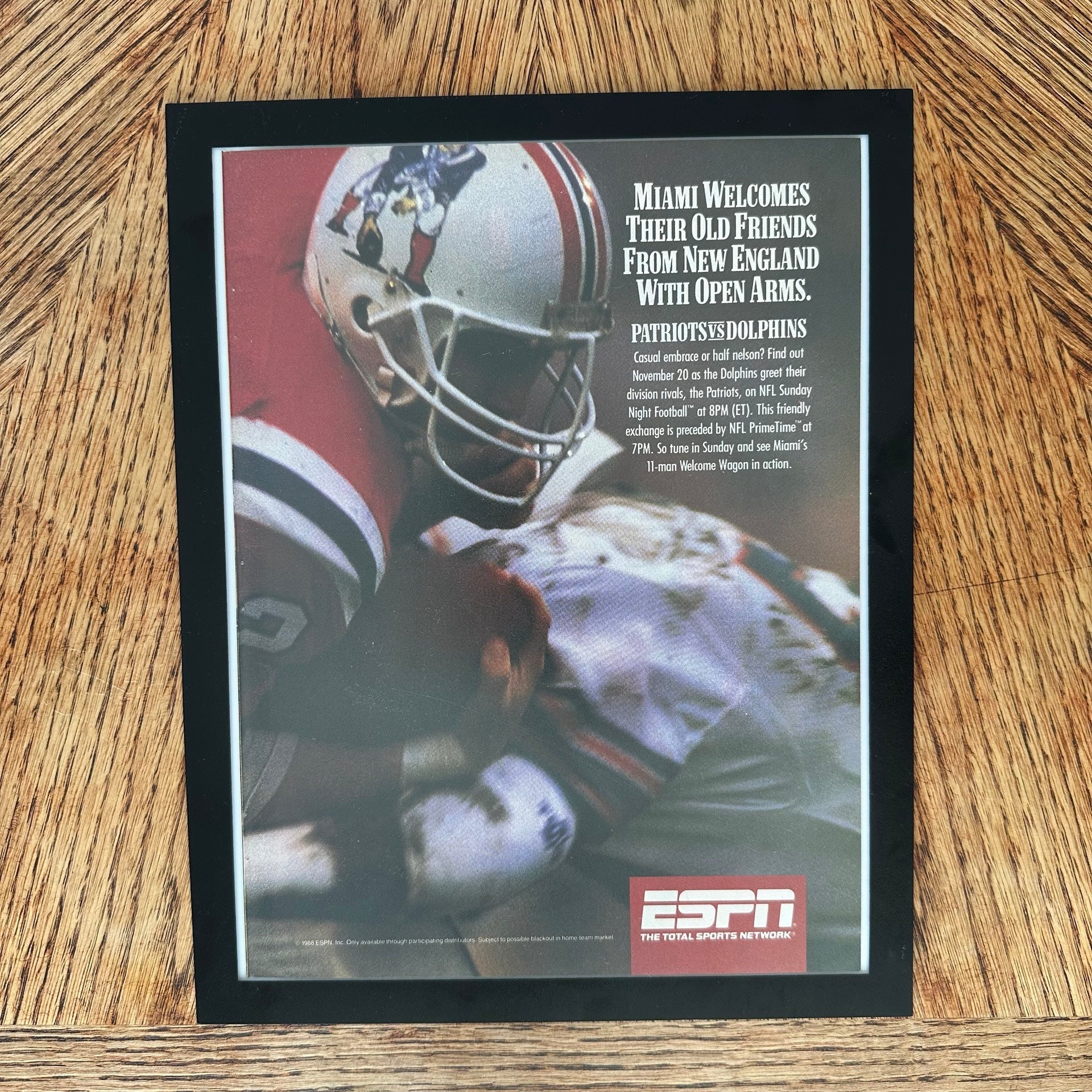 ESPN NFL Dolphins vs Patriots Miami Welcomes Framed Vintage Magazine Ad