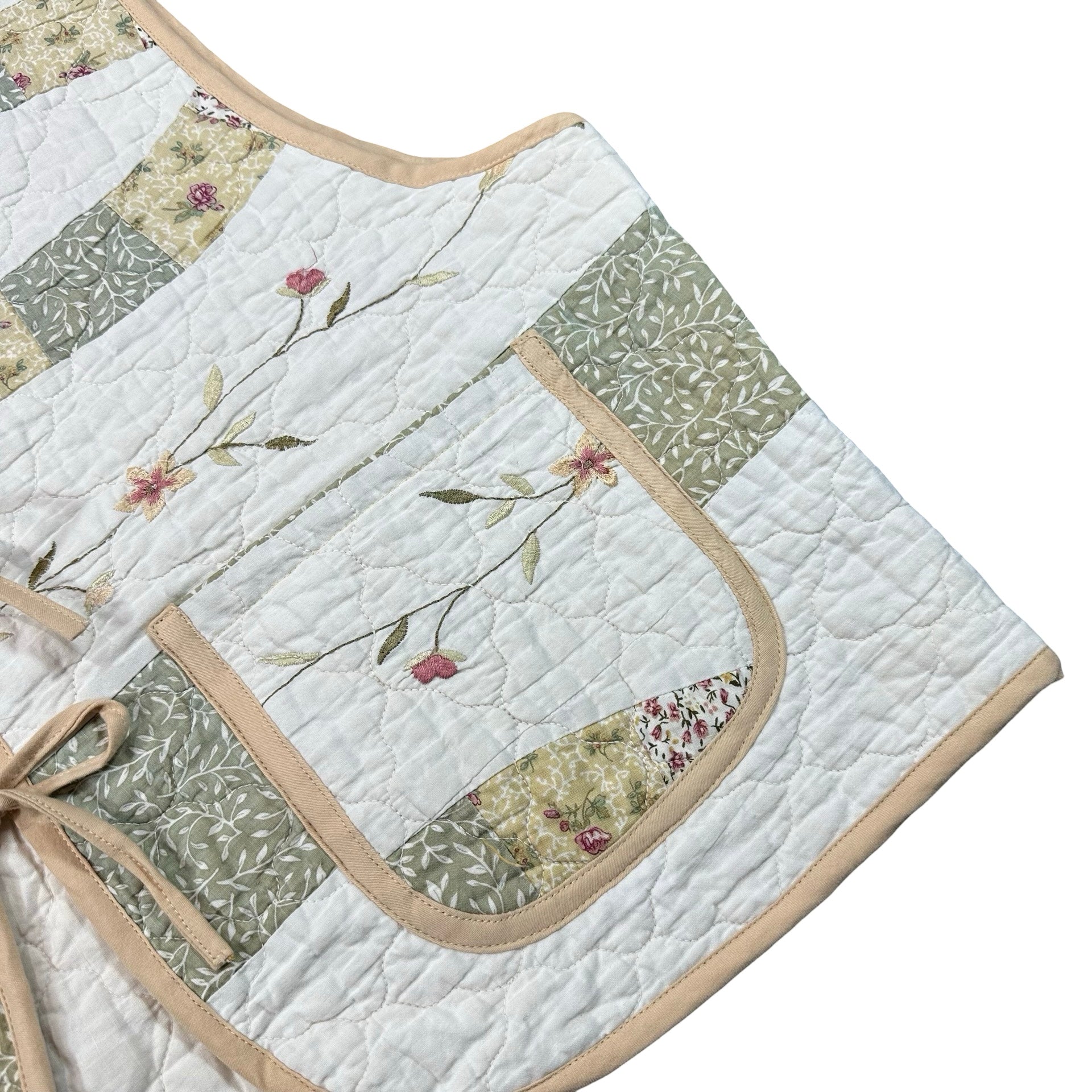 Sage Embroidered Wedding Ring XL quilted vest rework, patch pocket detail