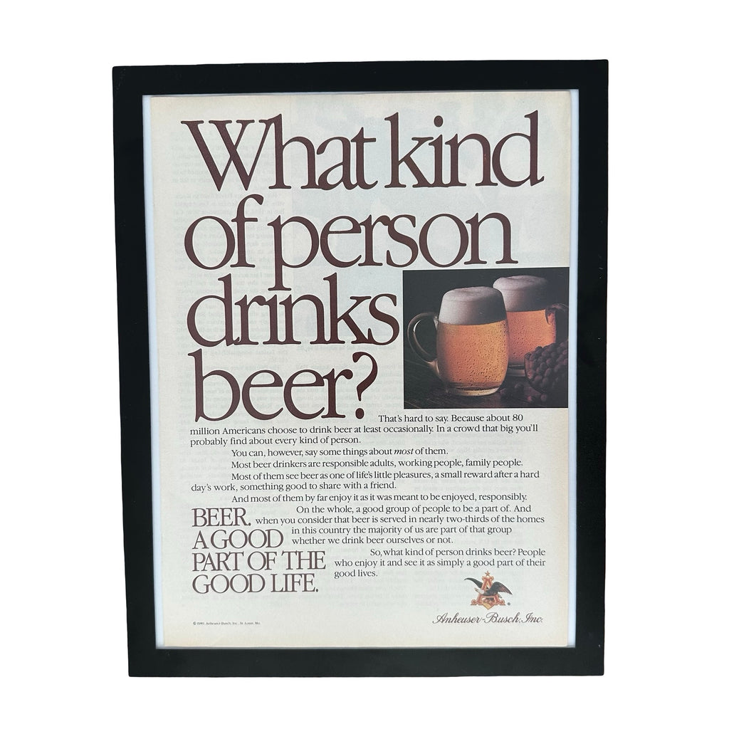 What Kind Of Person Drinks Beer Anheuser Busch Framed Vintage Magazine Ad