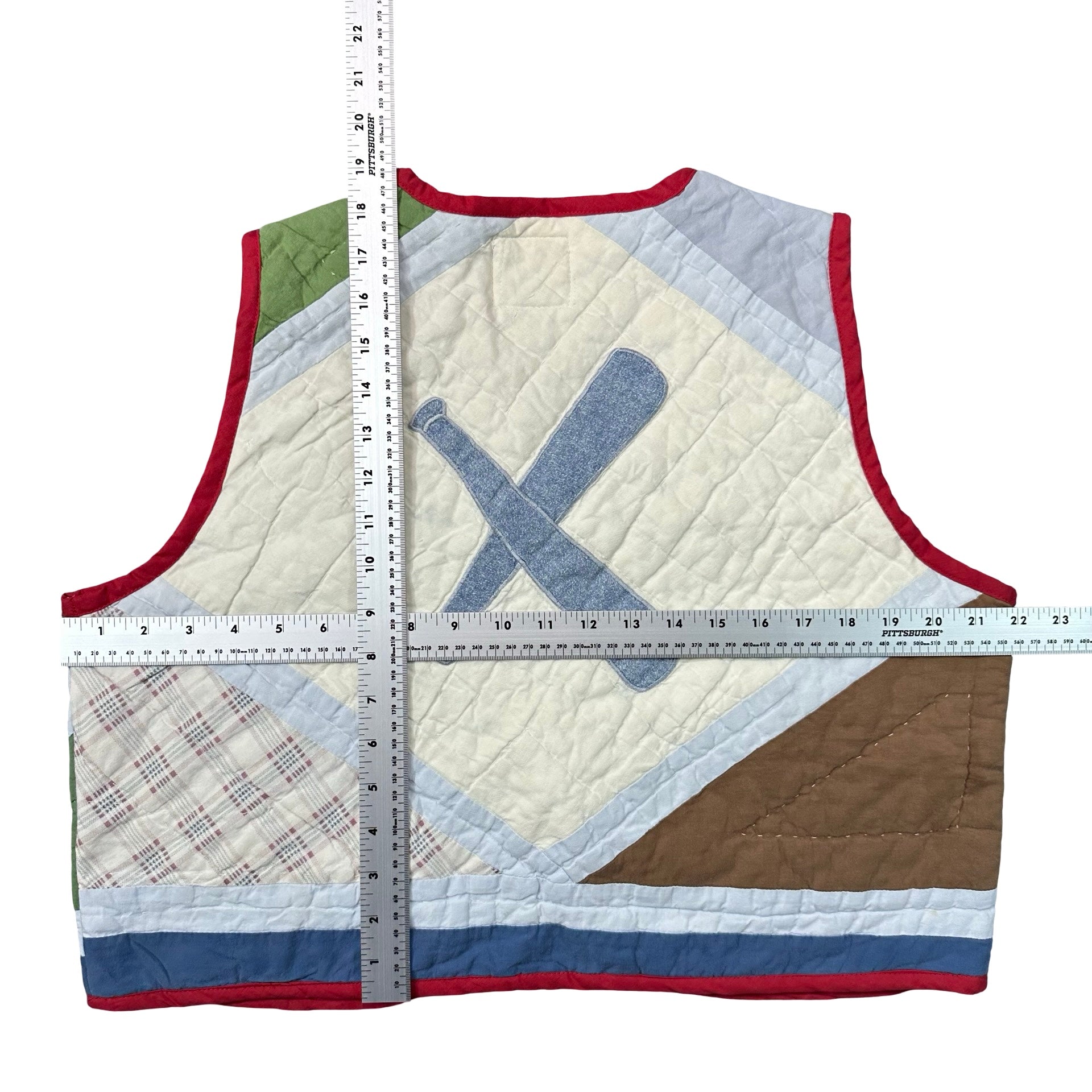 Sandlot Baseball M quilted vest rework - tape measure