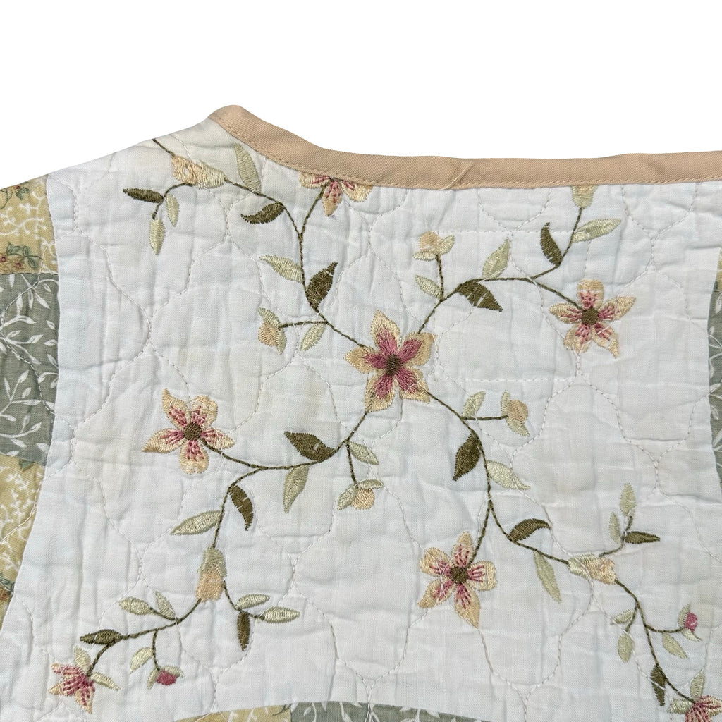 Sage Embroidered Wedding Ring XL quilted vest rework, embroidered floral detail