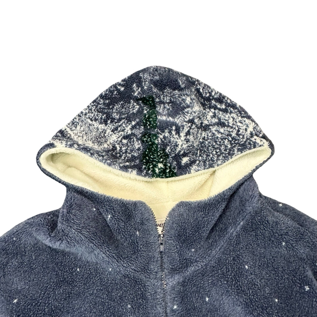 Vintage Country Woods Sherpa Lined Mountain Wolf Print Fleece Zip Jacket 2XL