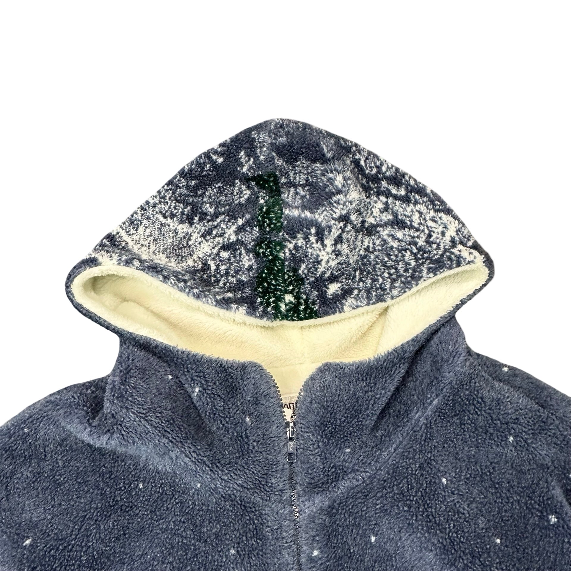 Vintage Country Woods Sherpa Lined Mountain Wolf Print Fleece Zip Jacket 2XL
