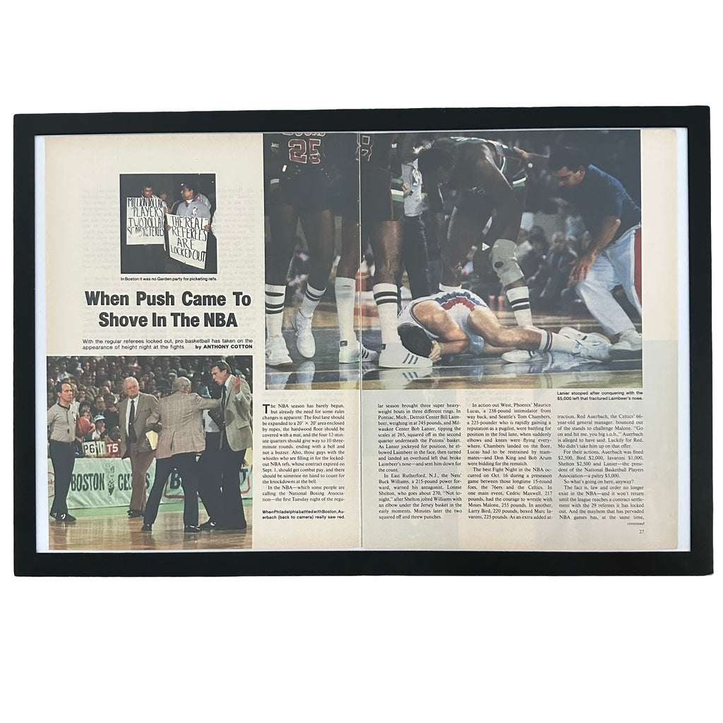 Framed vintage Sports Illustrated NBA double page magazine spread on white background