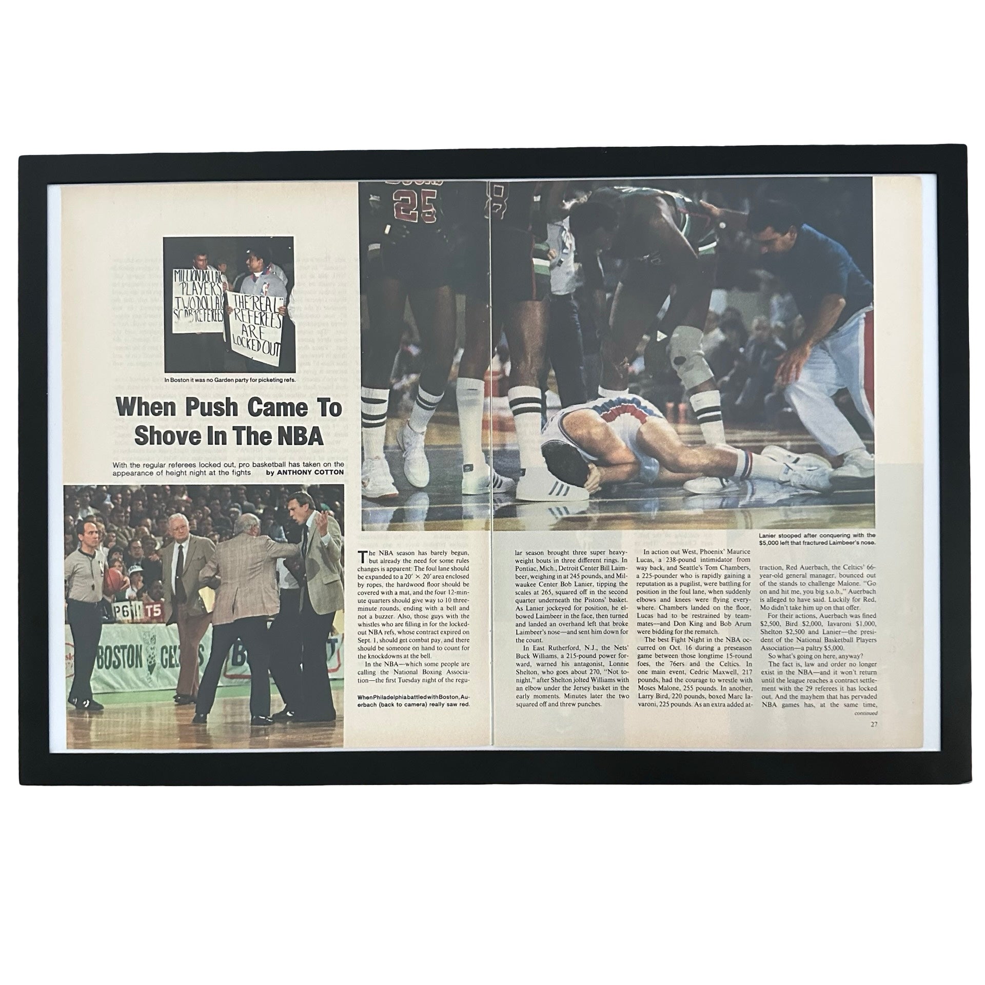 Framed vintage Sports Illustrated NBA double page magazine spread on white background
