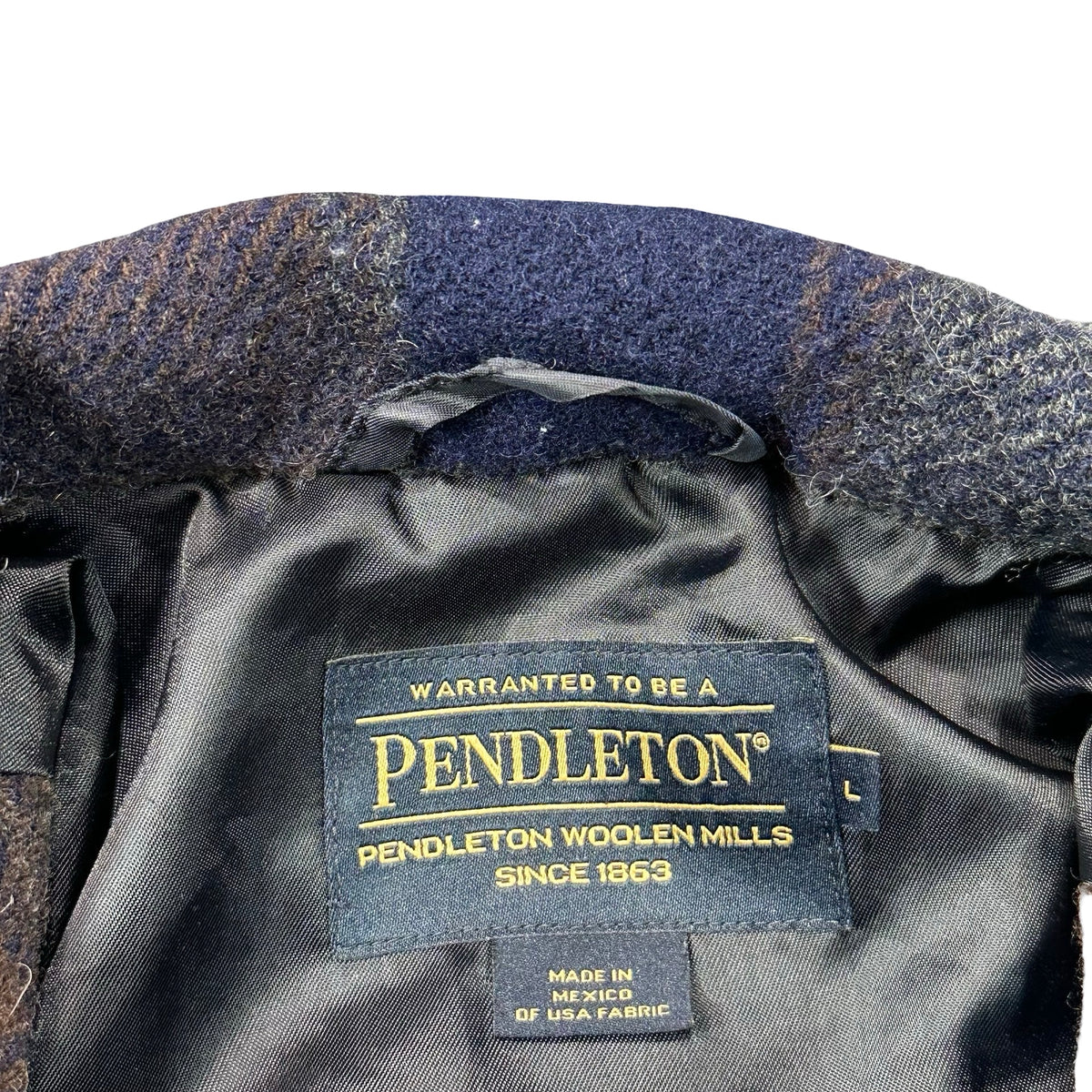 Vintage Pendleton Wool Plaid Zip Barn Coat Corduroy Collar Navy Brown Mens L