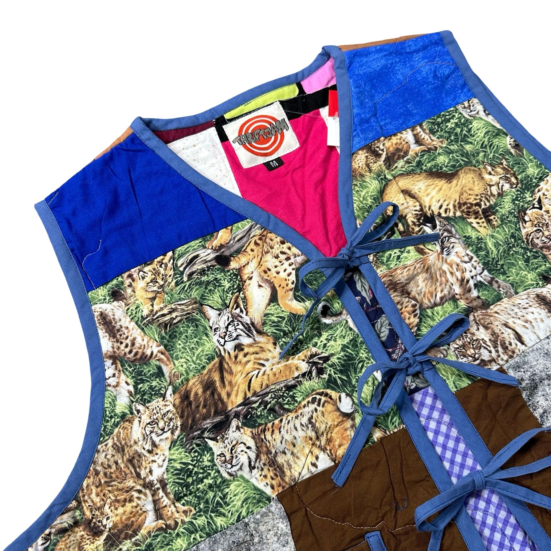 Copper and Cobalt Crazy Quilt M vest rework - tie closures