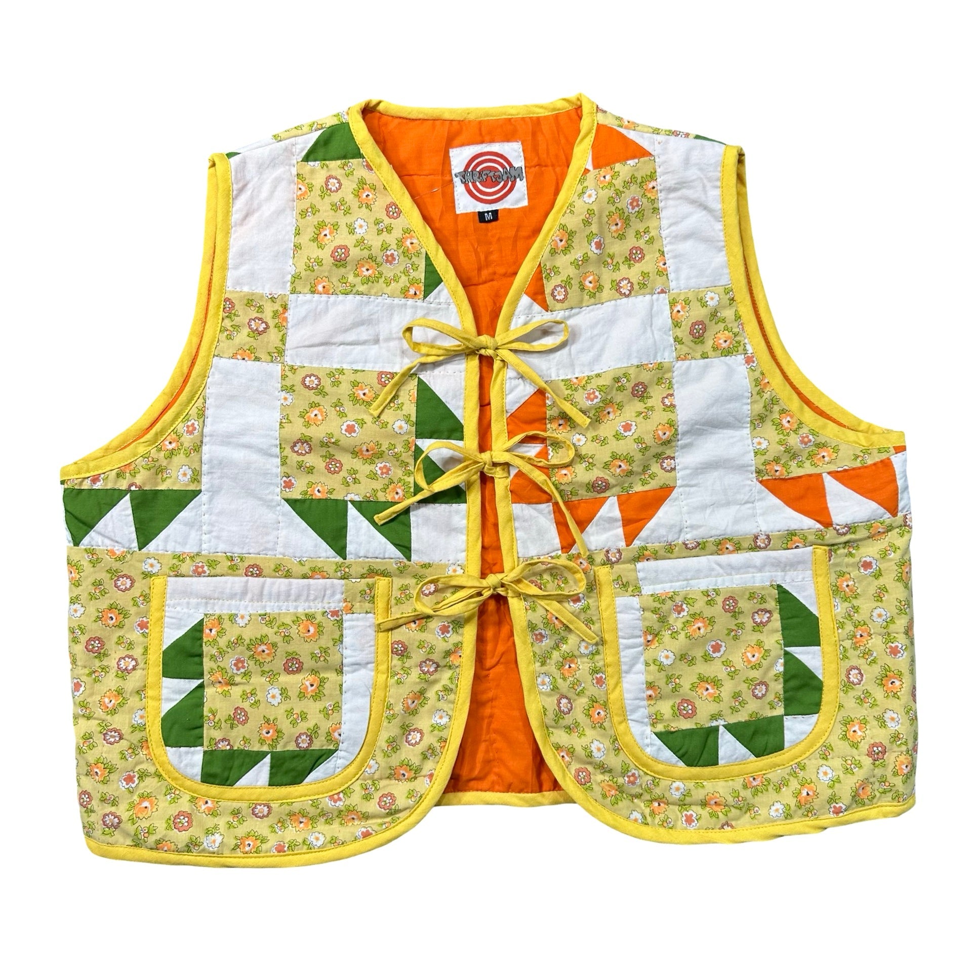 Buttercup Calico Patchwork M quilted vest rework - front