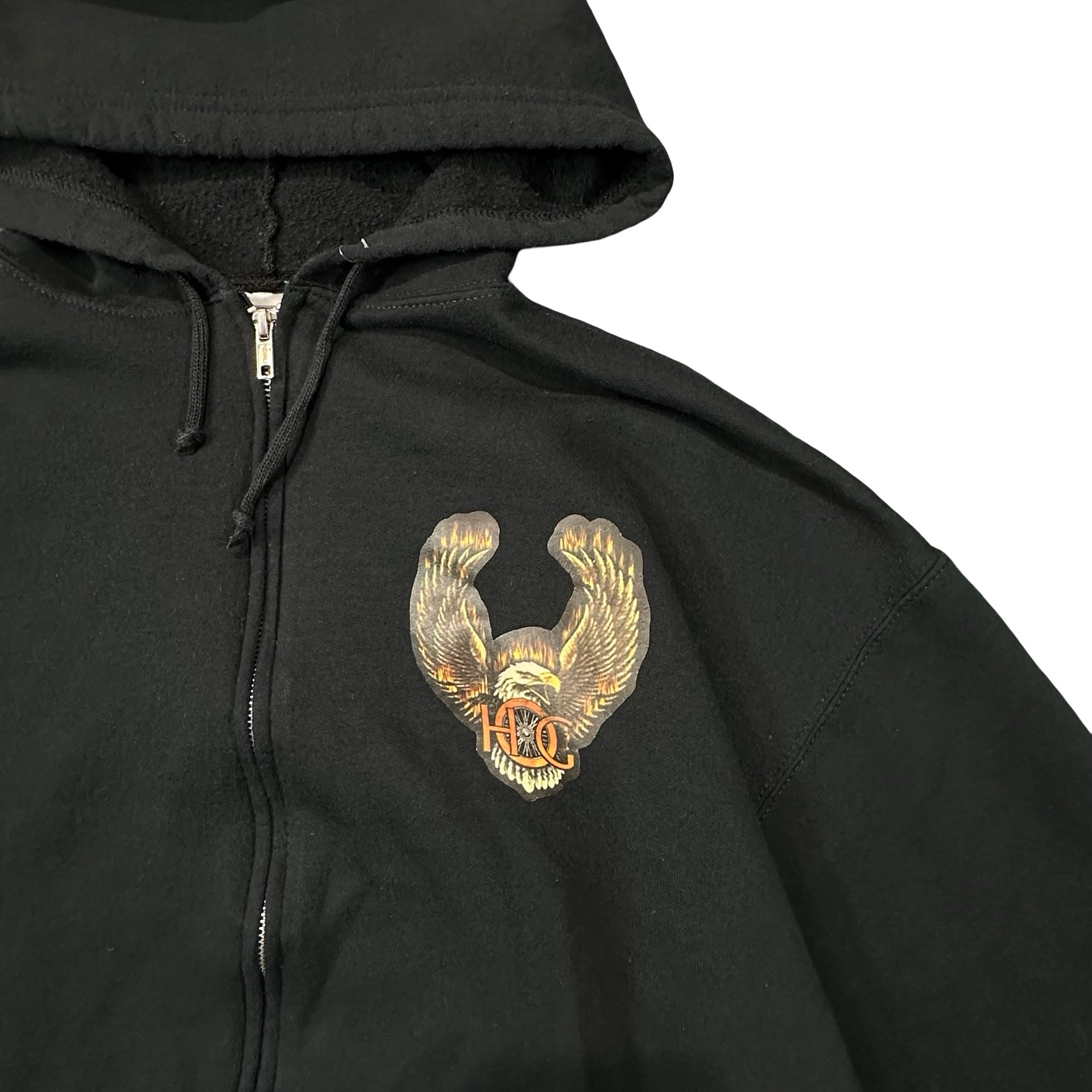 Vintage HOG Wild Fire Chapter Peshtigo Wisconsin Flame Zip Hoodie Black L