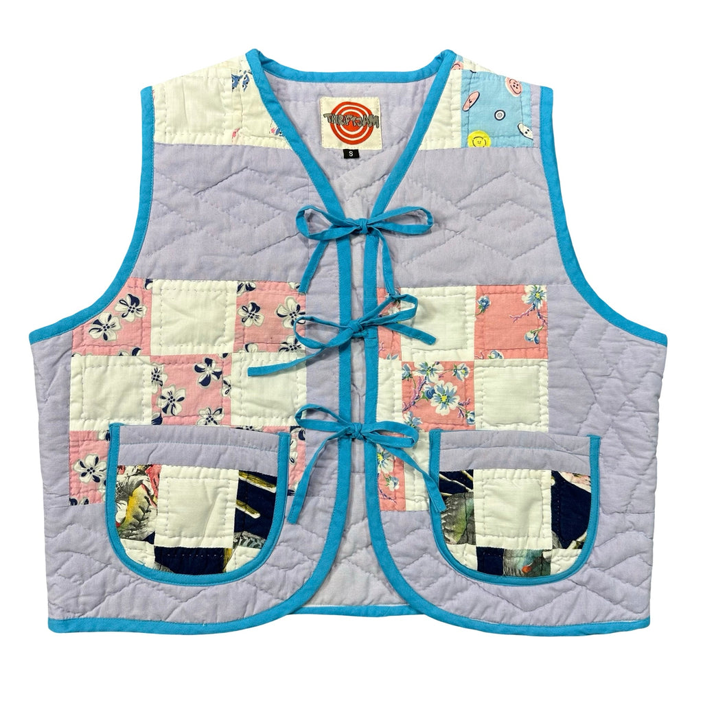 Lavender Nine Patch S quilted vest rework - front