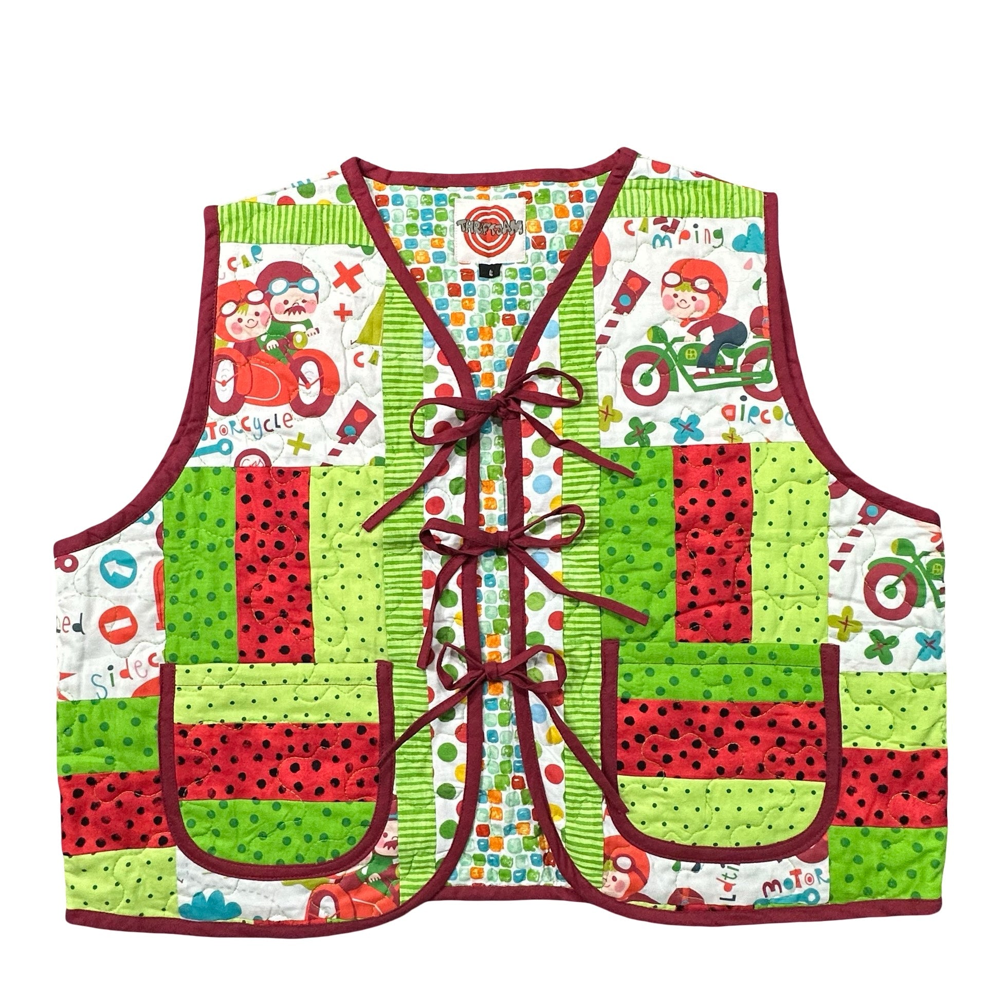 Tricycle Playroom L quilted vest rework - front