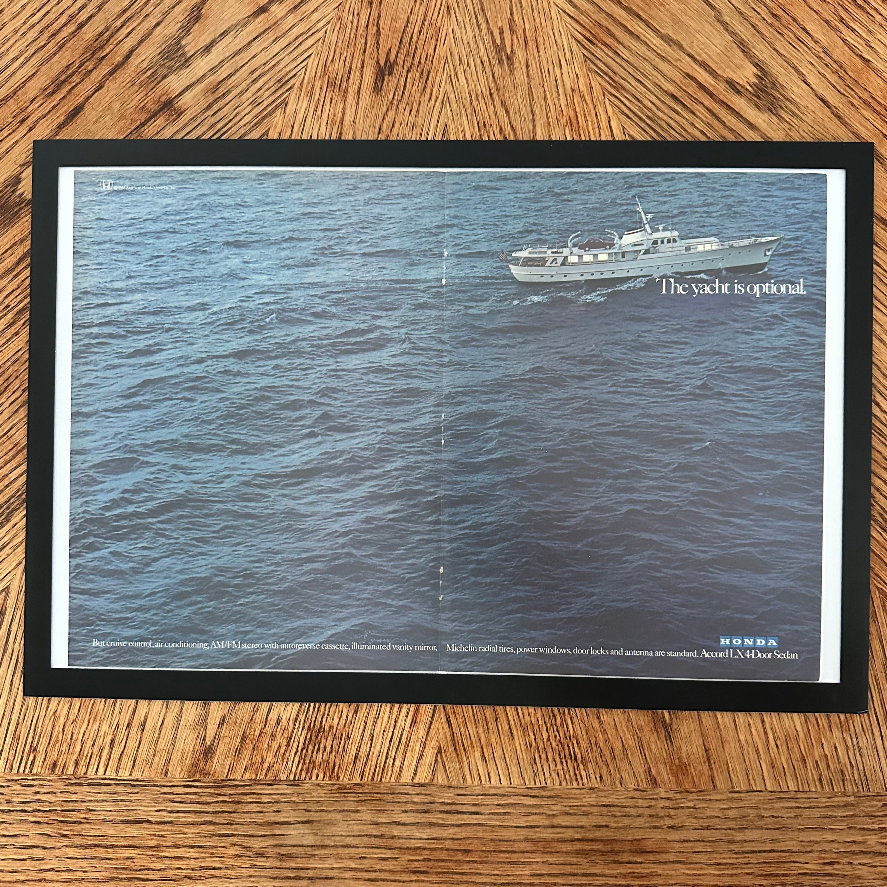 Framed vintage Honda Accord The Yacht Is Optional double page magazine ad