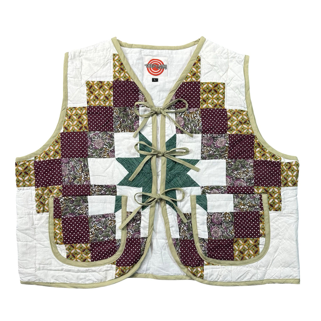 Plum Nine Patch Star L quilted vest rework - front