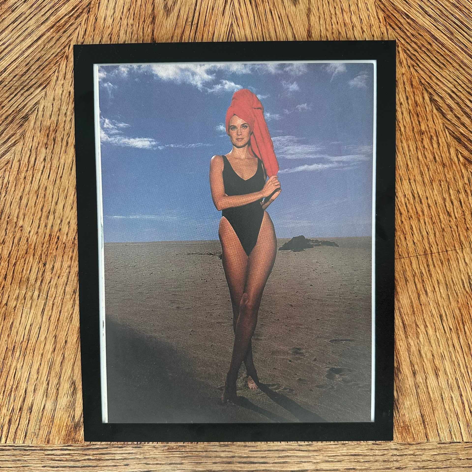 Swimsuit Model Red Towel Beach 1980s Framed Vintage Magazine Photo