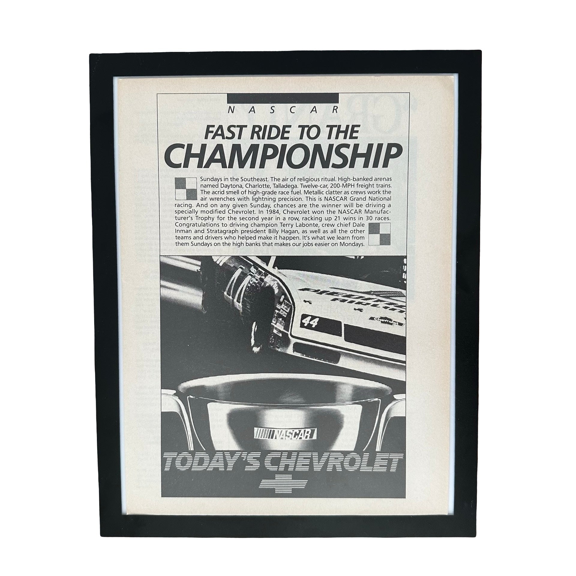 Chevrolet NASCAR Fast Ride To The Championship 1985 Framed Vintage Magazine Ad