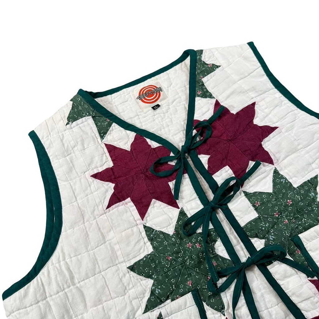 Cranberry & Pine Star XL quilted vest rework, front tie closures