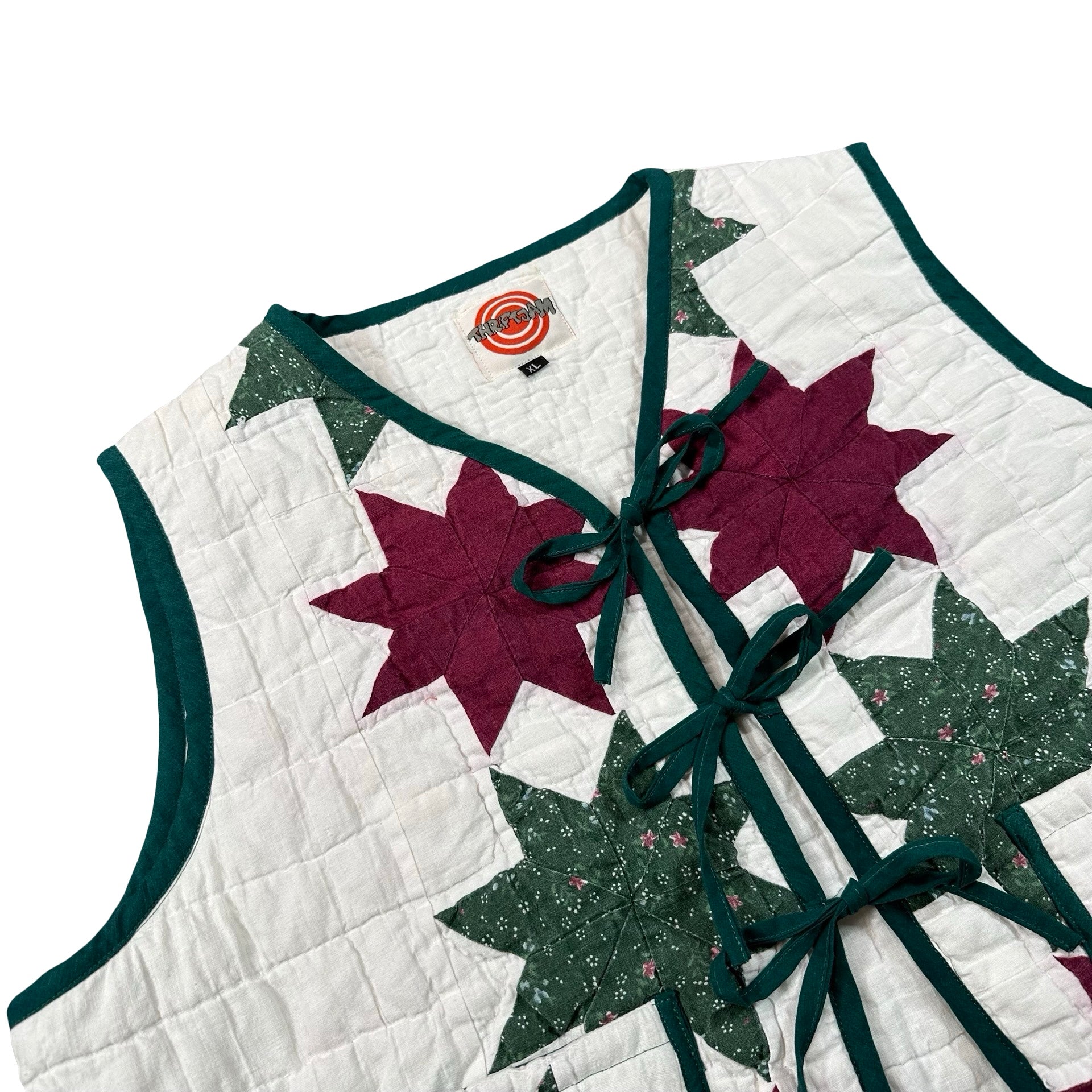Cranberry & Pine Star XL quilted vest rework, front tie closures