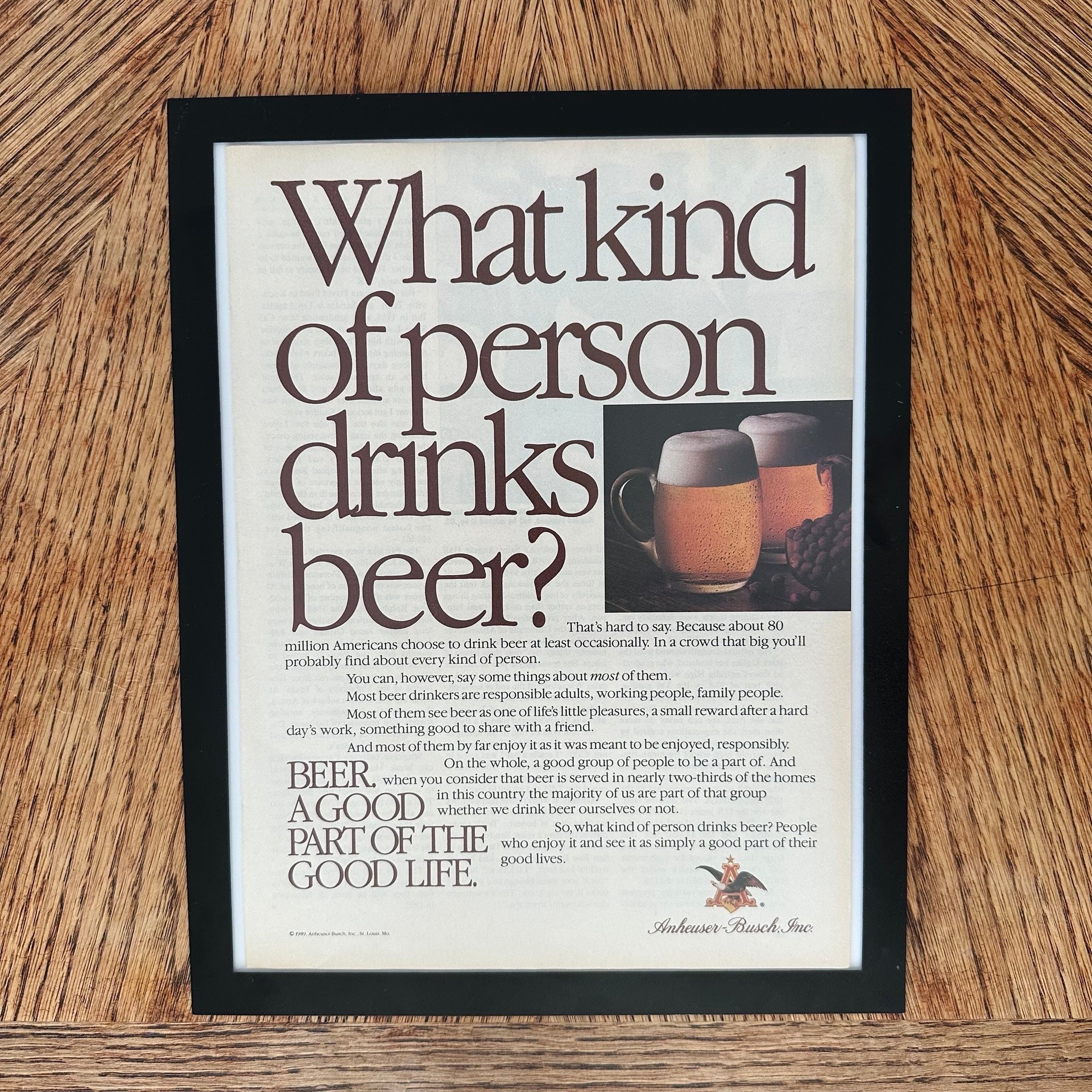 What Kind Of Person Drinks Beer Anheuser Busch Framed Vintage Magazine Ad