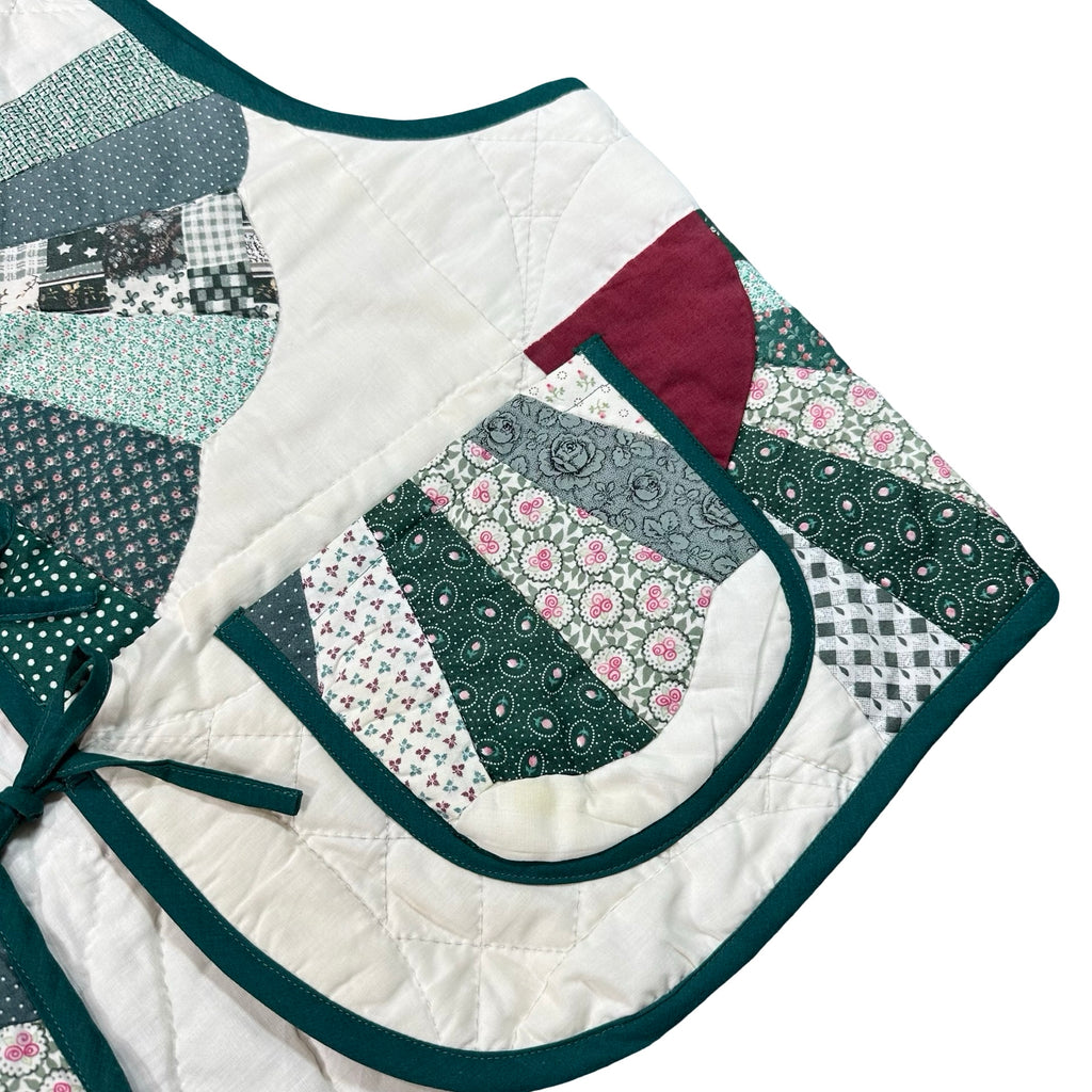 Forest Fan Patchwork XL quilted vest rework, patch pocket detail