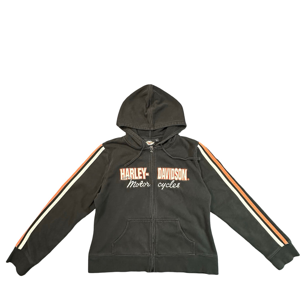 Harley Davidson Motorcycles Embroidered Zip Hoodie Black Womens XL