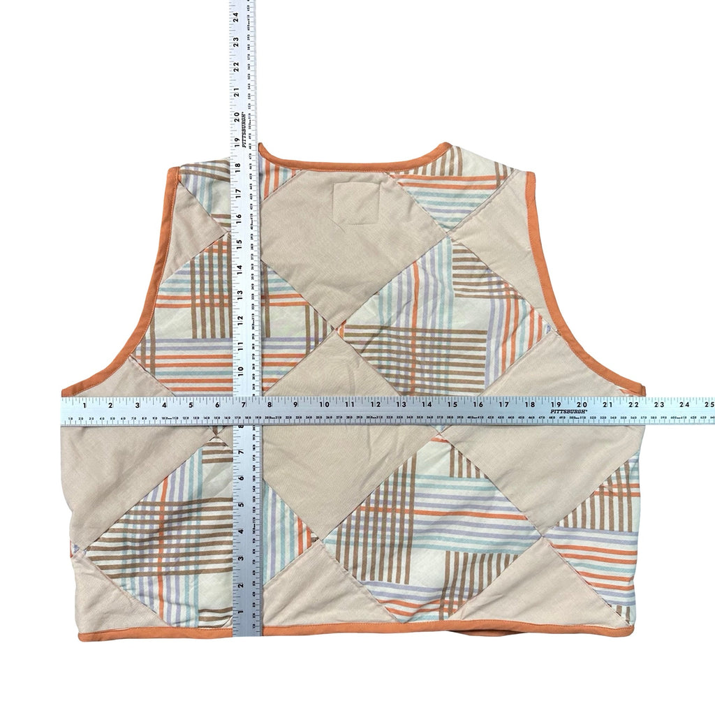 Peach Plaid Triangle L quilted vest rework - tape measure