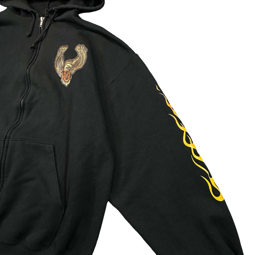 Vintage HOG Wild Fire Chapter Peshtigo Wisconsin Flame Zip Hoodie Black L