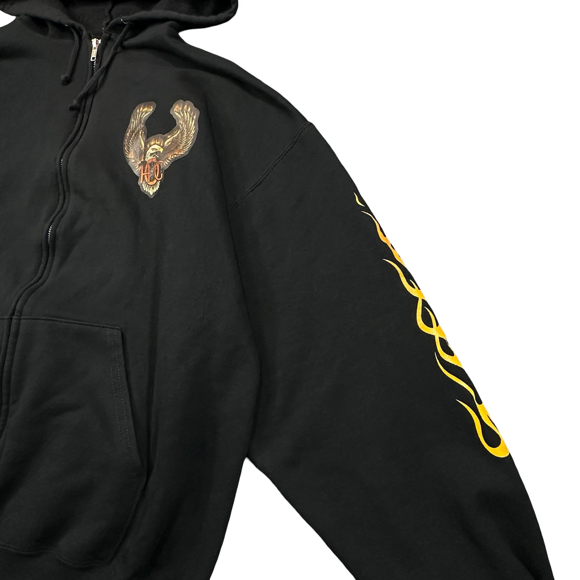 Vintage HOG Wild Fire Chapter Peshtigo Wisconsin Flame Zip Hoodie Black L