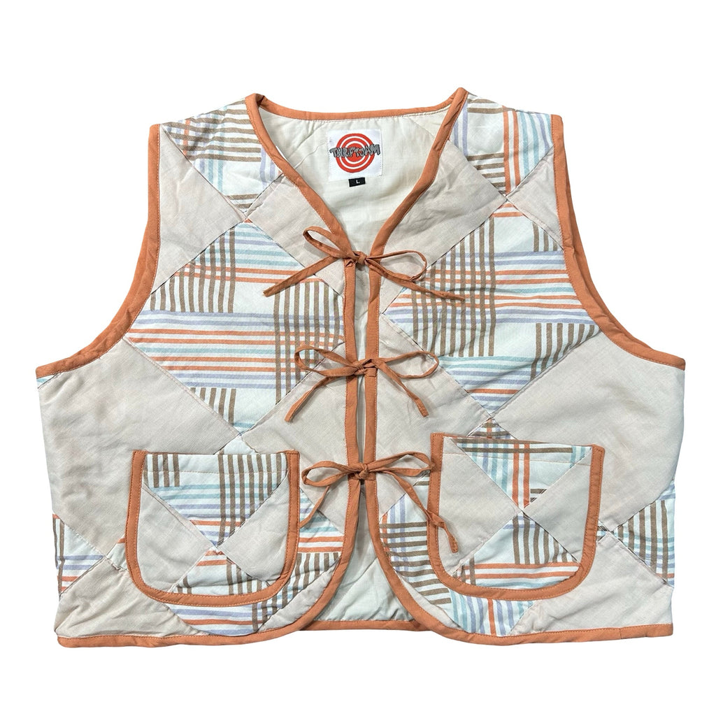 Peach Plaid Triangle L quilted vest rework - front