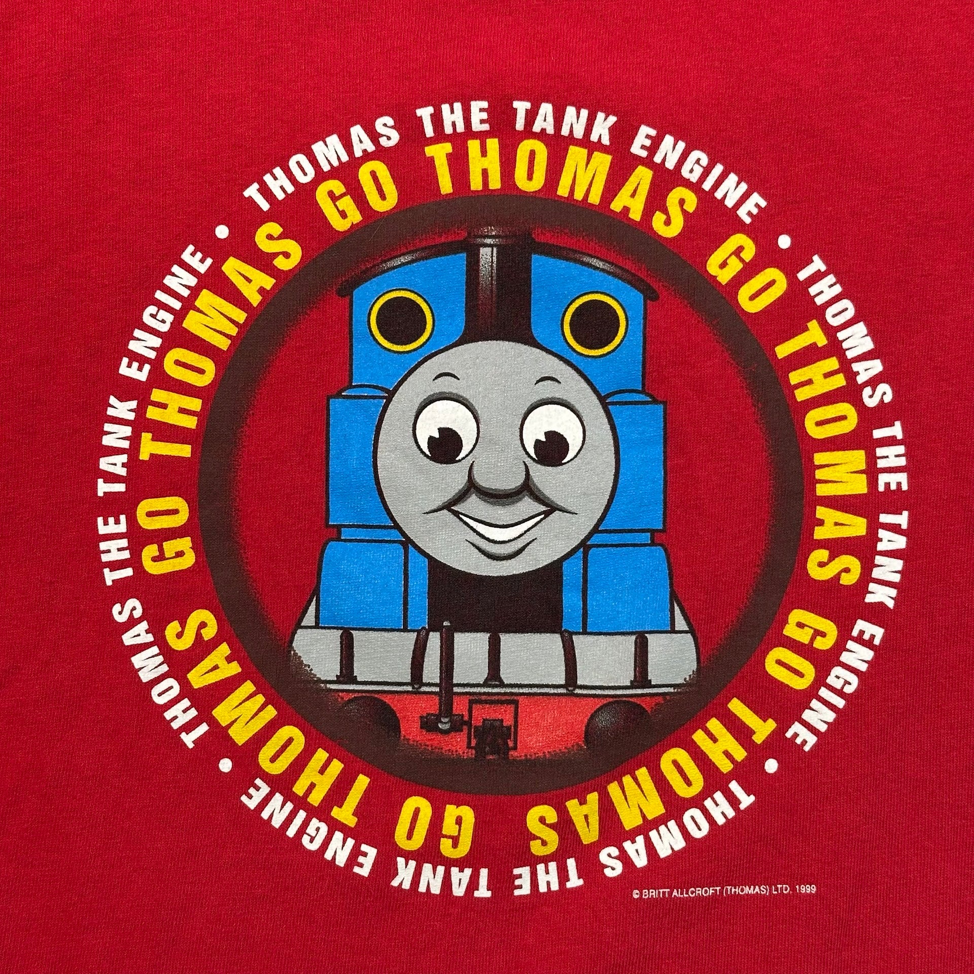 Vintage 1999 Thomas the Tank Engine Go Thomas T-Shirt Red Made in USA Kids 7