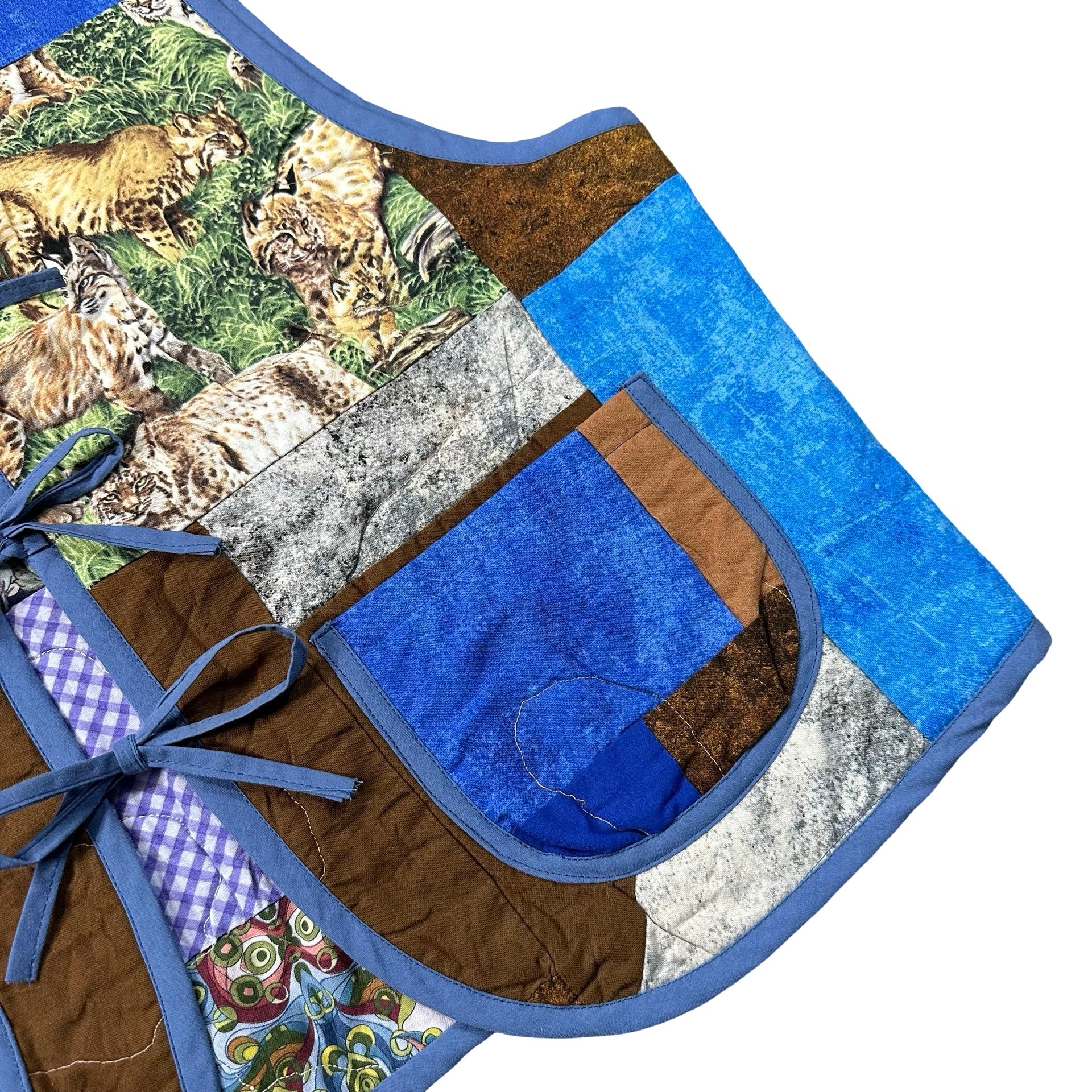 Copper and Cobalt Crazy Quilt M vest rework - pocket detail