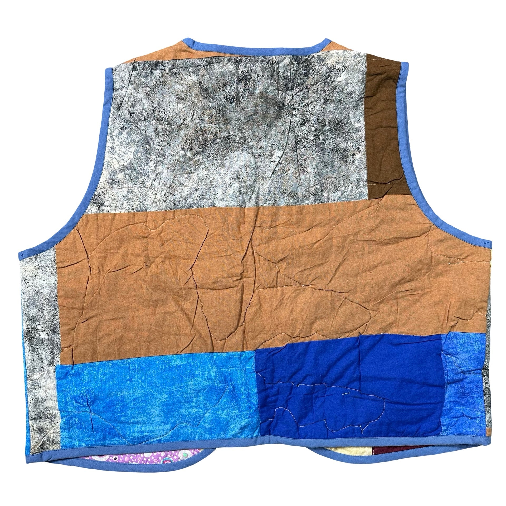 Copper and Cobalt Crazy Quilt M vest rework - back