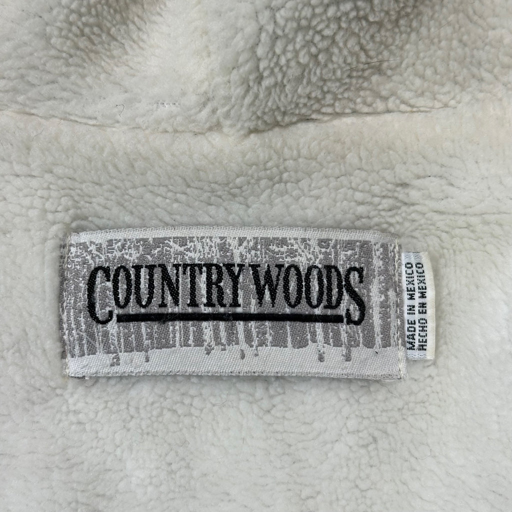Vintage Country Woods Sherpa Lined Mountain Wolf Print Fleece Zip Jacket 2XL
