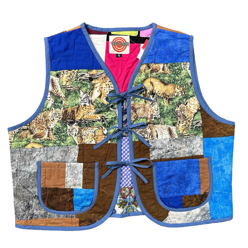 Copper and Cobalt Crazy Quilt M vest rework - front