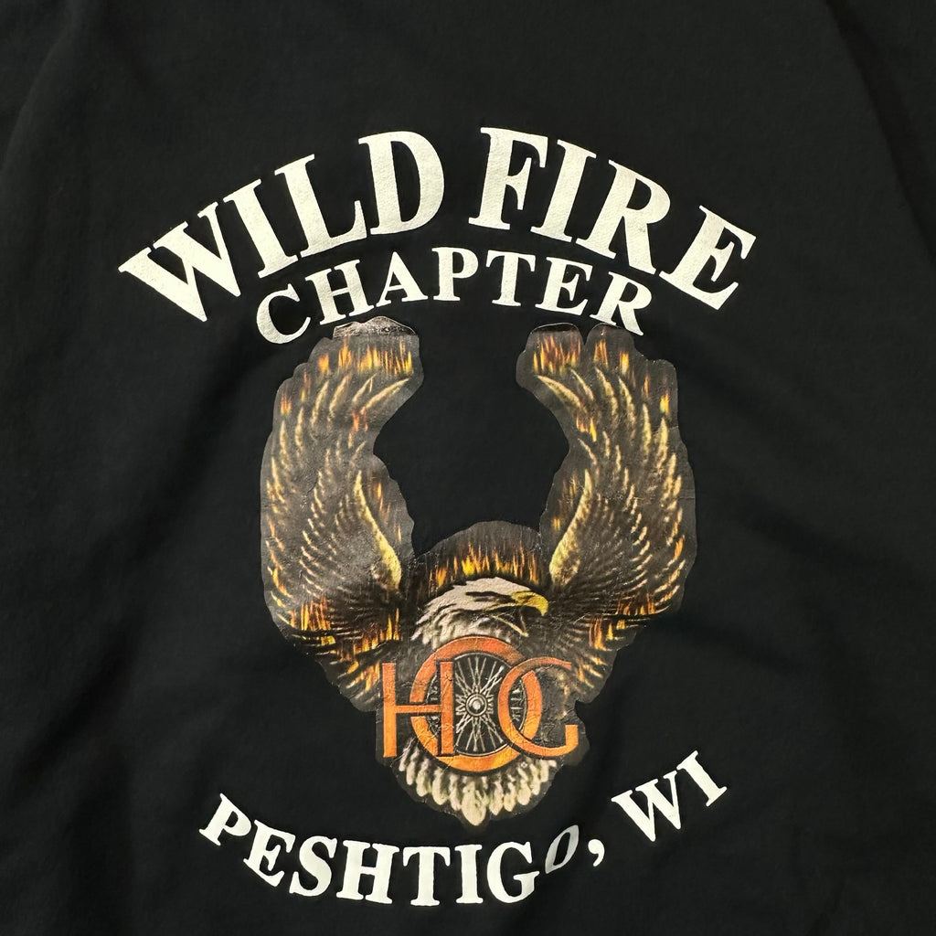 Vintage HOG Wild Fire Chapter Peshtigo Wisconsin Flame Zip Hoodie Black L
