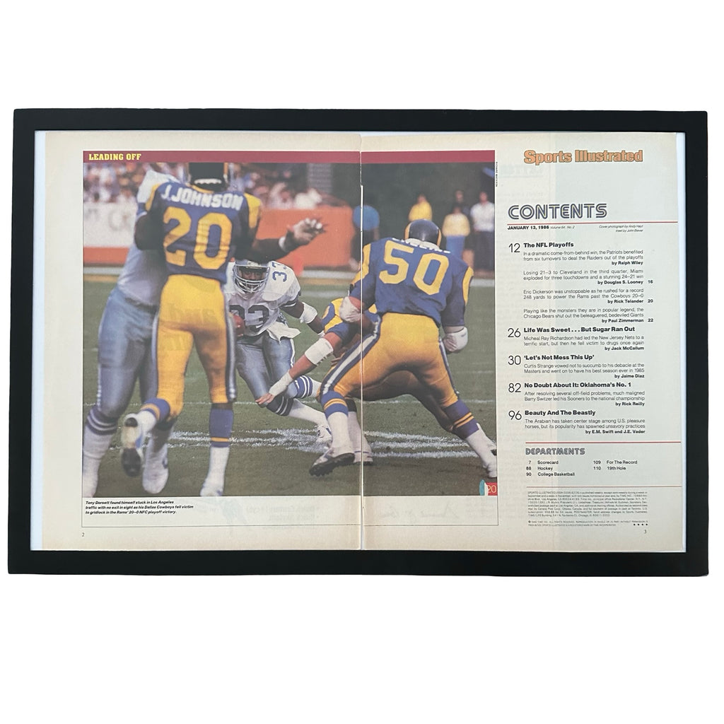 Framed vintage 1986 Mercury Sable double page magazine ad on white background
